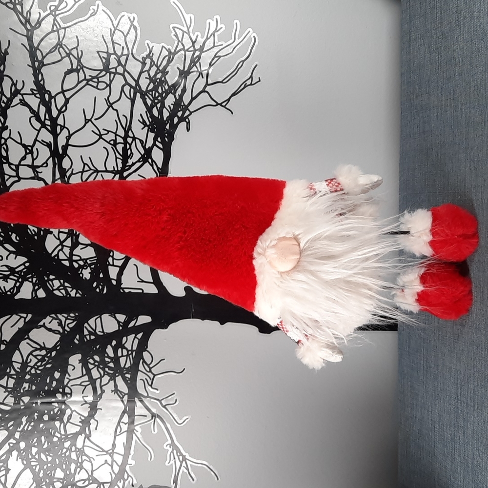Fun Bouncy Gnome Standing Figure Soft Fleece Tall Wired Stocking Hat Holiday